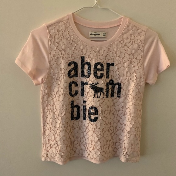 Abercrombie Girls T-Shirt Pink Lace Sz XS 8 - Picture 1 of 8